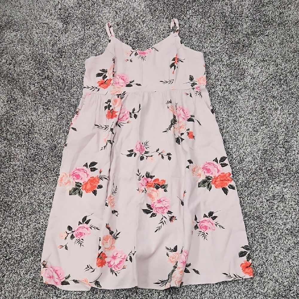 Old Navy Floral Midi Dress, Floral Pattern On Pale Pink Background, Size XL